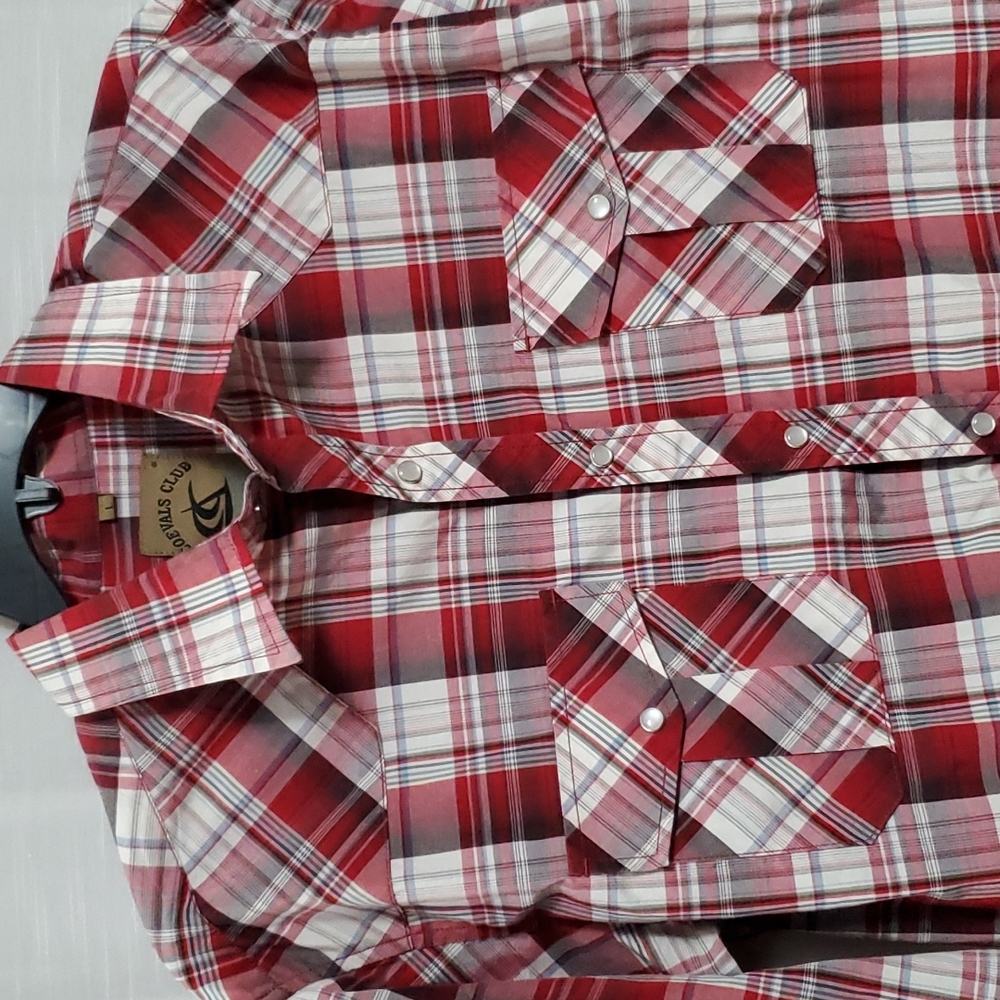 Coevals Club Long Sleeve Red Western Plaid Shirt Size Large Country Pearl Snaps